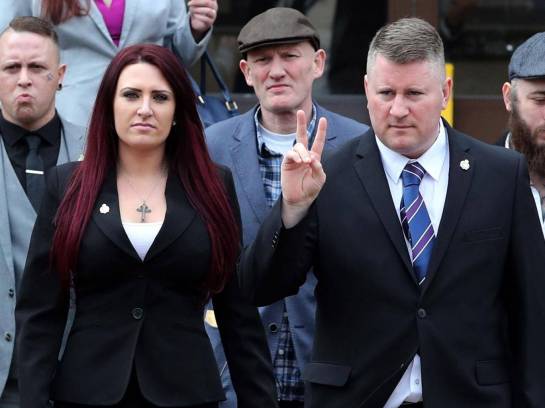Far-right group Britain First leader Paul Golding (front right), and deputy leader Jayda Fransen at Folkestone Magistrates' Court on 7 March PA