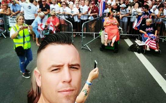 Danny Tommo takes a selfie at one of the far right demonstrations he organised